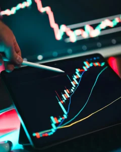 Close-up of cryptocurrency trading analysis.